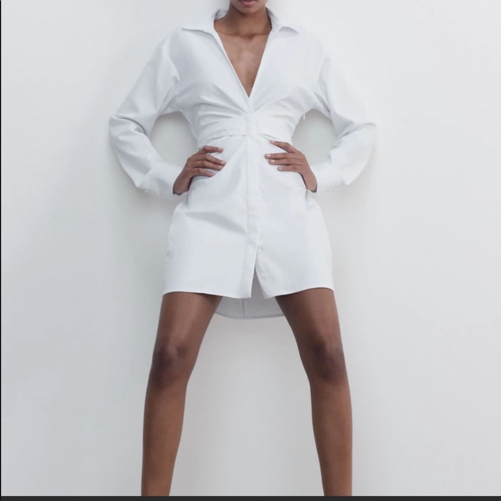 Zara White Stretch Poplin Dress